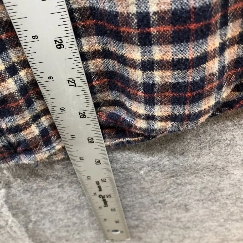 J. Crew Flannel‎ Shirt Mens L Elbow Patch Brown Blue Plaid Long Sleeve